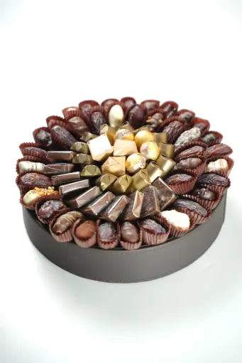 Black Leather Plate Gift With Dates & Chocolate